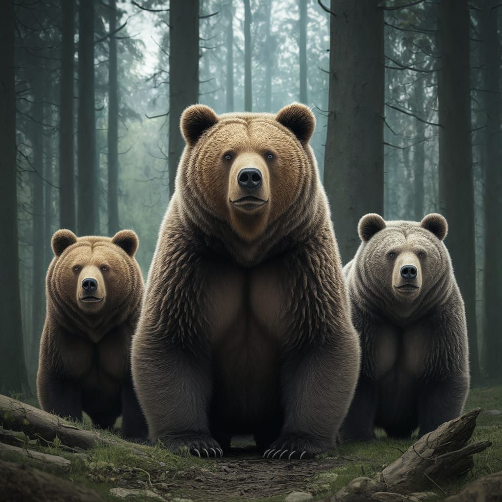 Surreal Eldritch Forest with Majestic Grizzly Bears