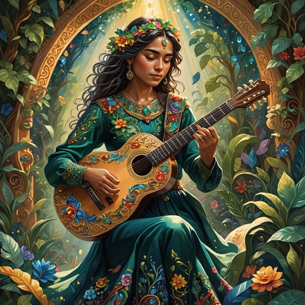 Mexican Artist with Crystalline Guitar: Fantasy Art