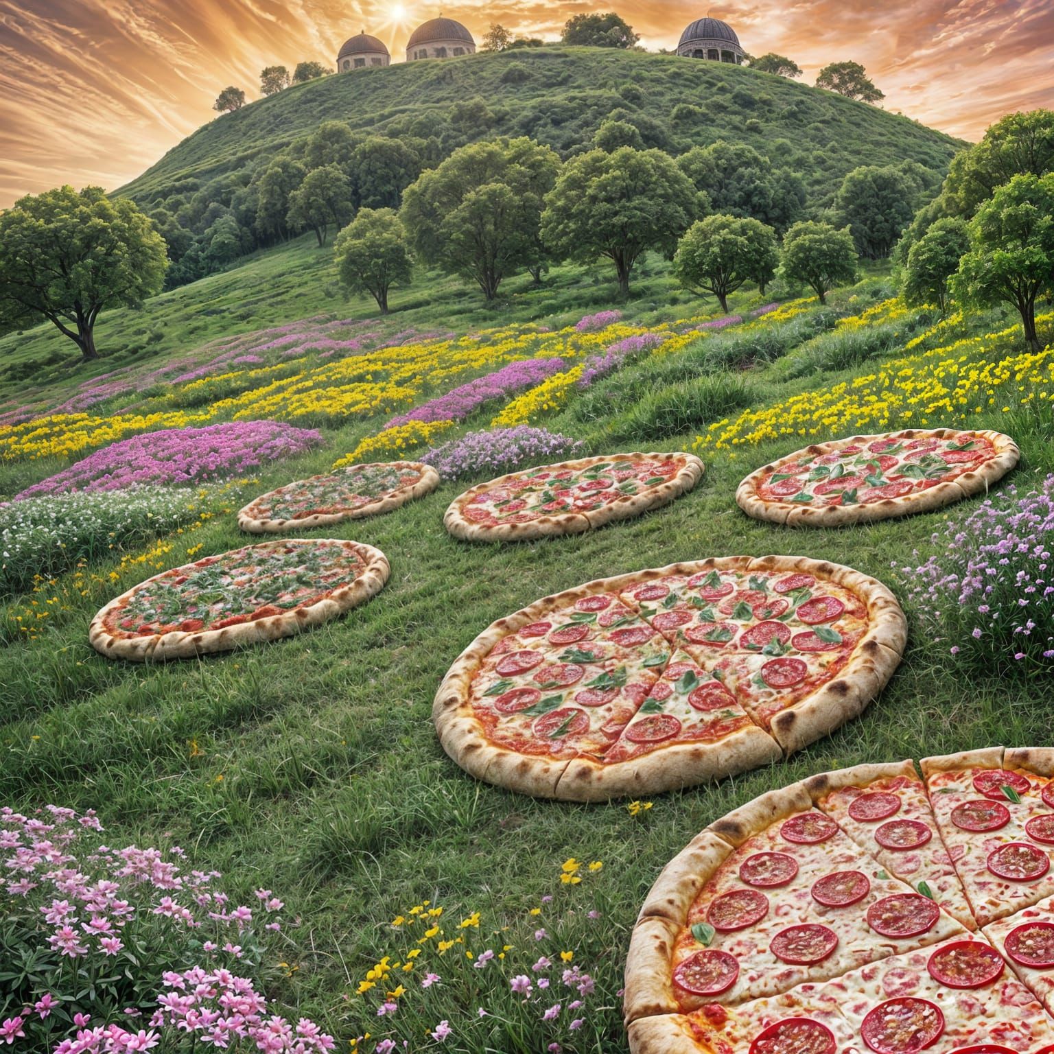 Pizza Landscape with Dancing Girls