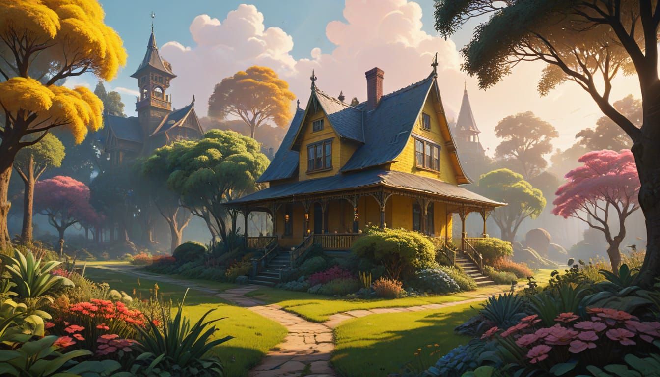 Vibrant Neo-Impressionist Village Scene