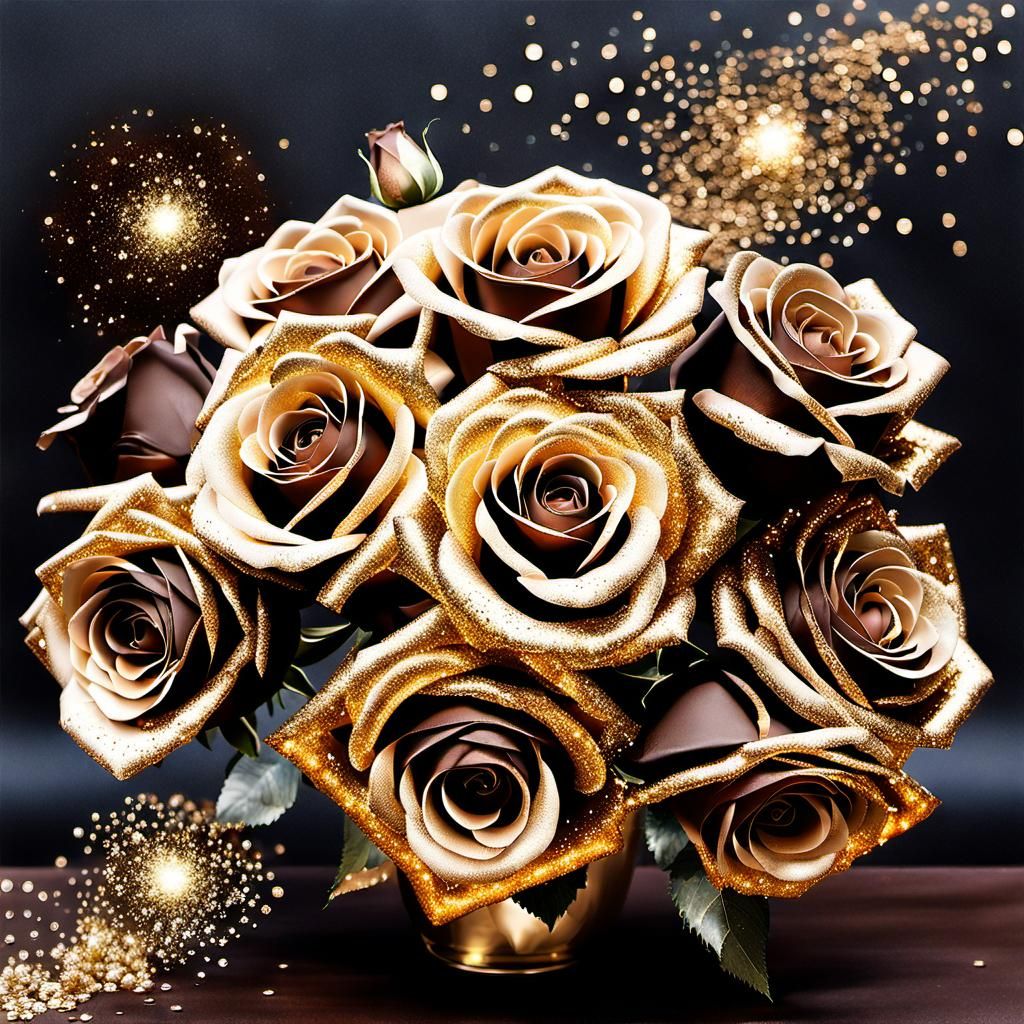 Dreamy Cosmic Chocolate Rose Bouquet at Midnight