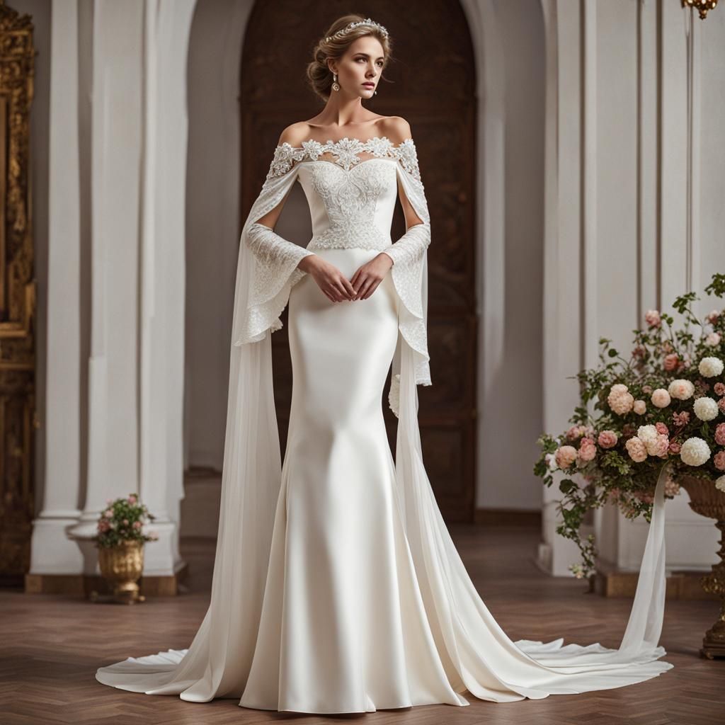 Eggshell White Silk Russian Court Wedding Dress