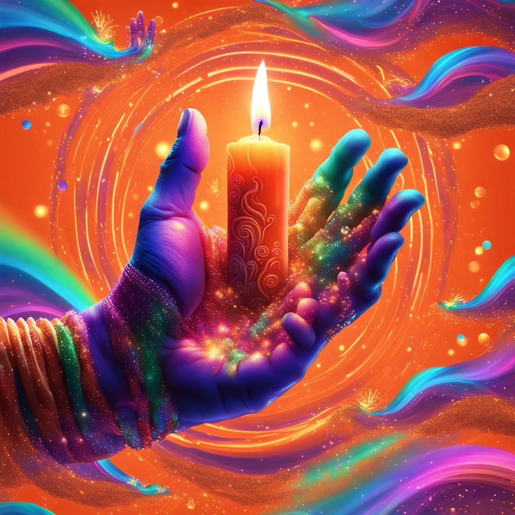 Neon Candle in Rainbow Glitter Tornado, Digital Art