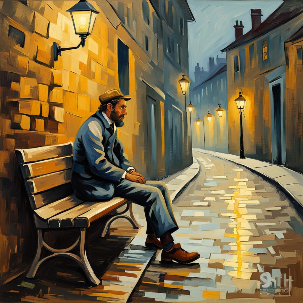 Man in Alleyway: An Impressionistic Oil Painting