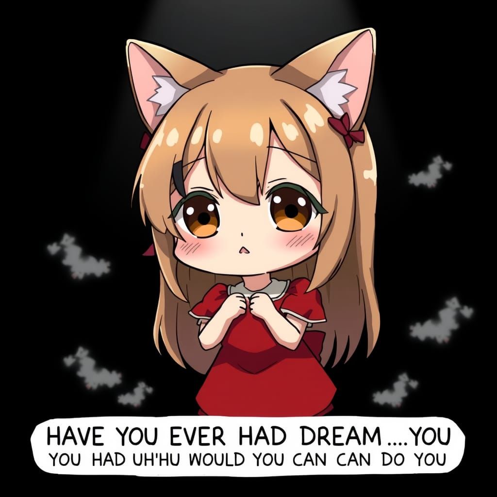 Adorable Chibi Catgirl in Red Dress