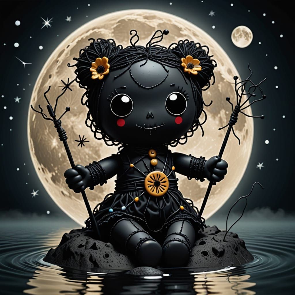 Whimsical Voodoo Doll in a Cosmic Whirlpool