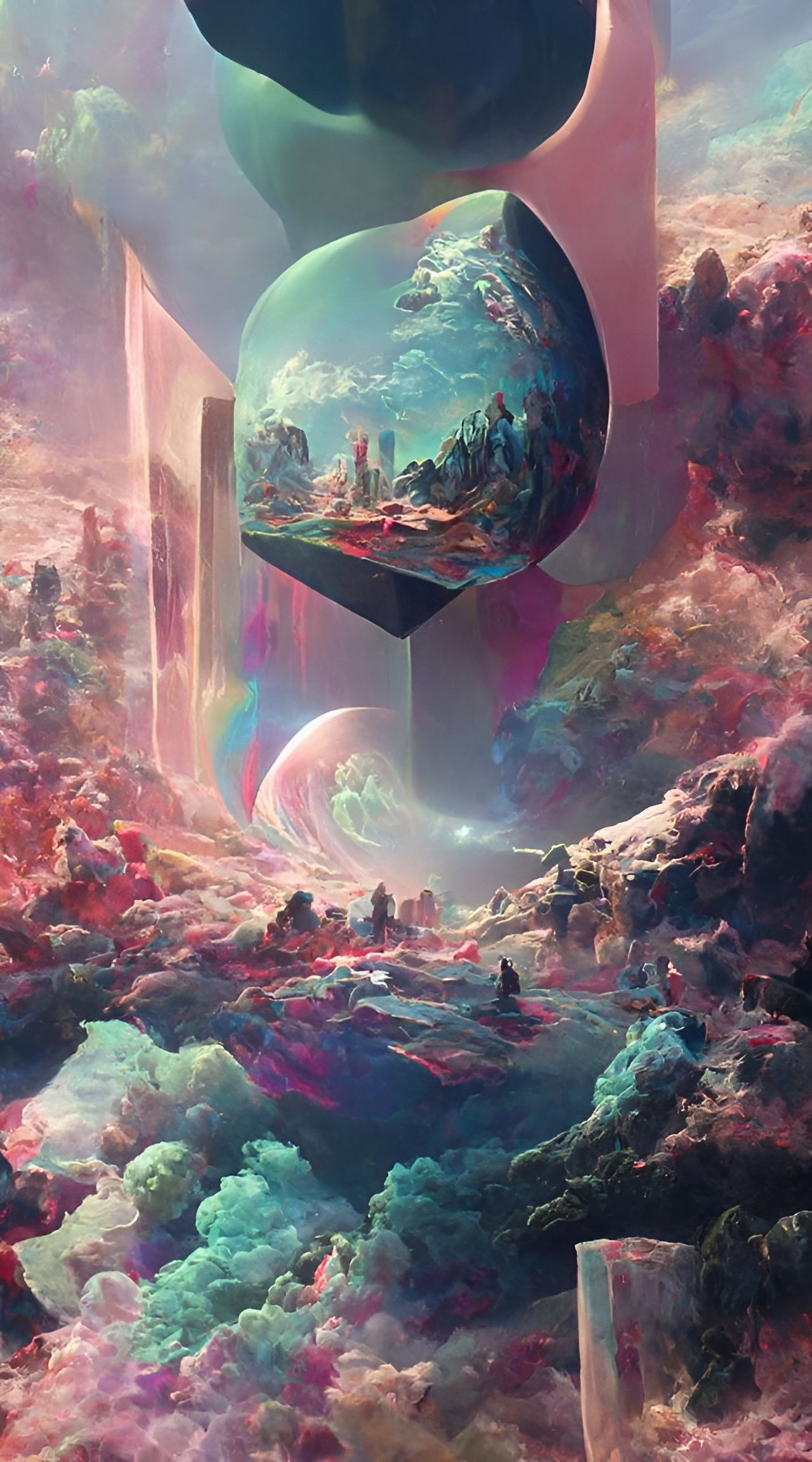 Ethereal Space-Time Landscape in Cel-Shaded Style