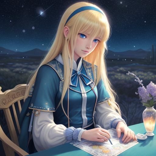 Anime Girl with Phoenix Tarot Cards in Manga Style