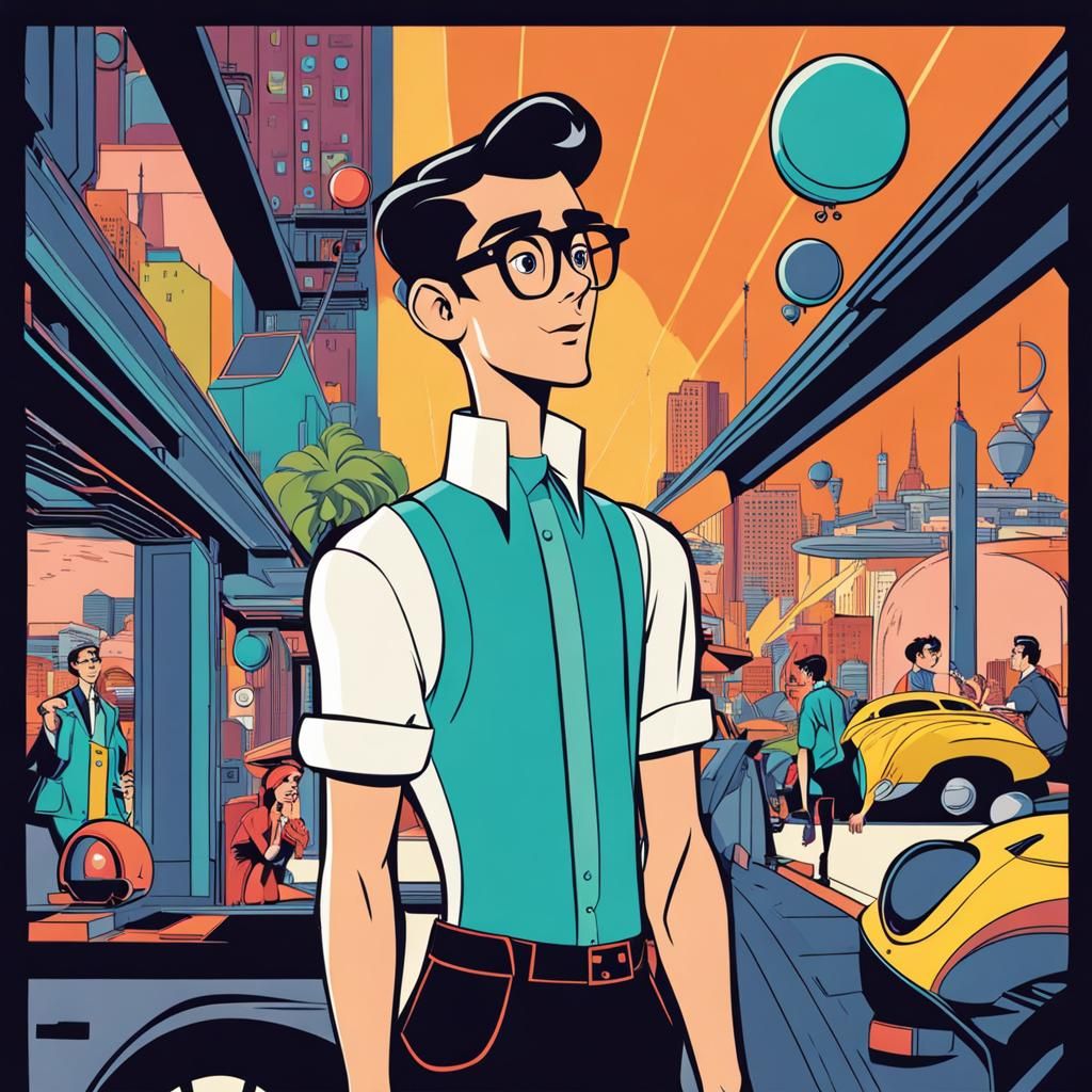 Nerdy Male Model in the Style of The Jetsons