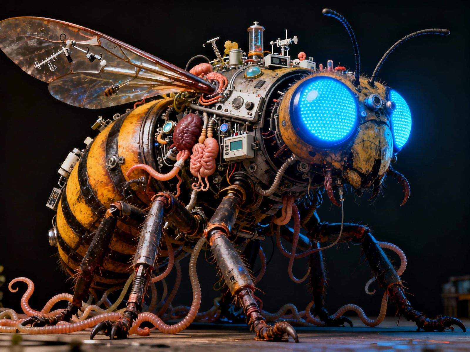 Colossal Biomechanical Beetle with Neon Eyes