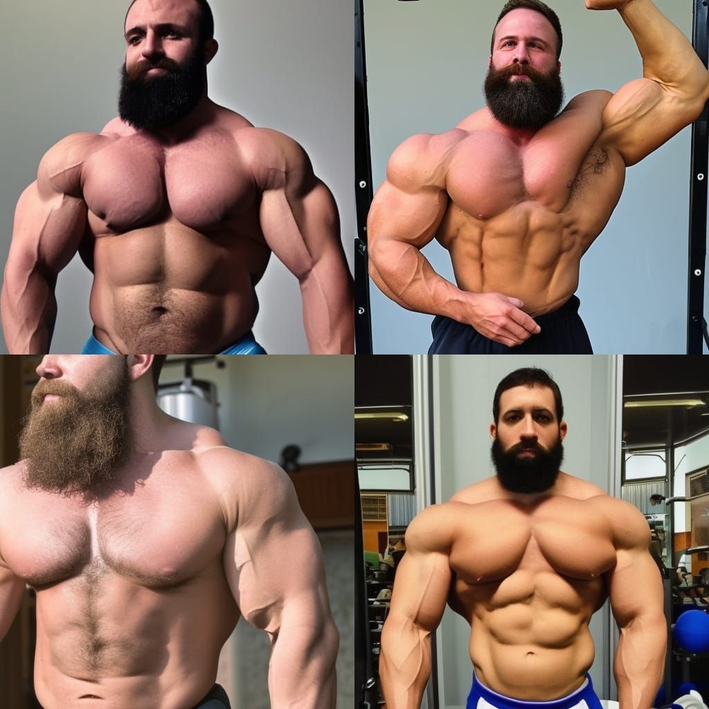 Muscled Powerlifter Flexing Bicep and Pecs