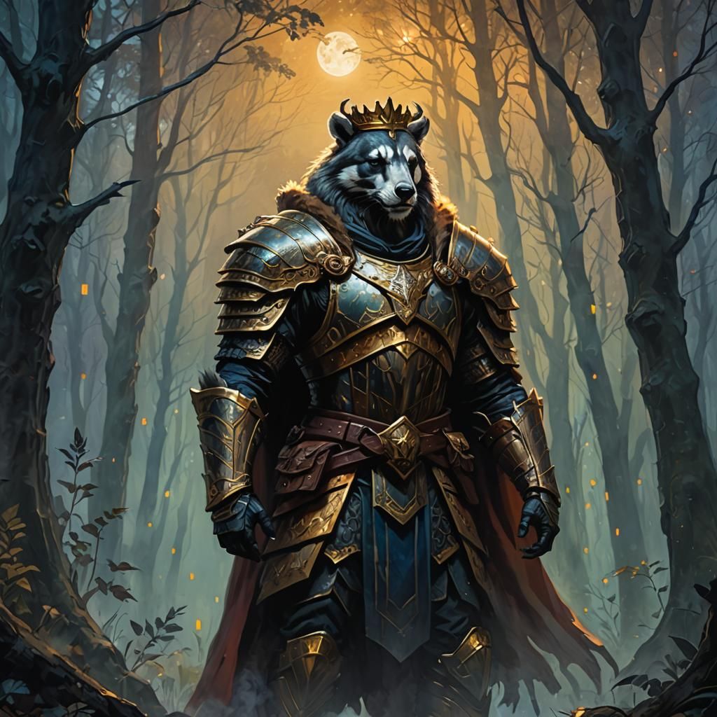 Badger King Concept Art in a Misty Forest