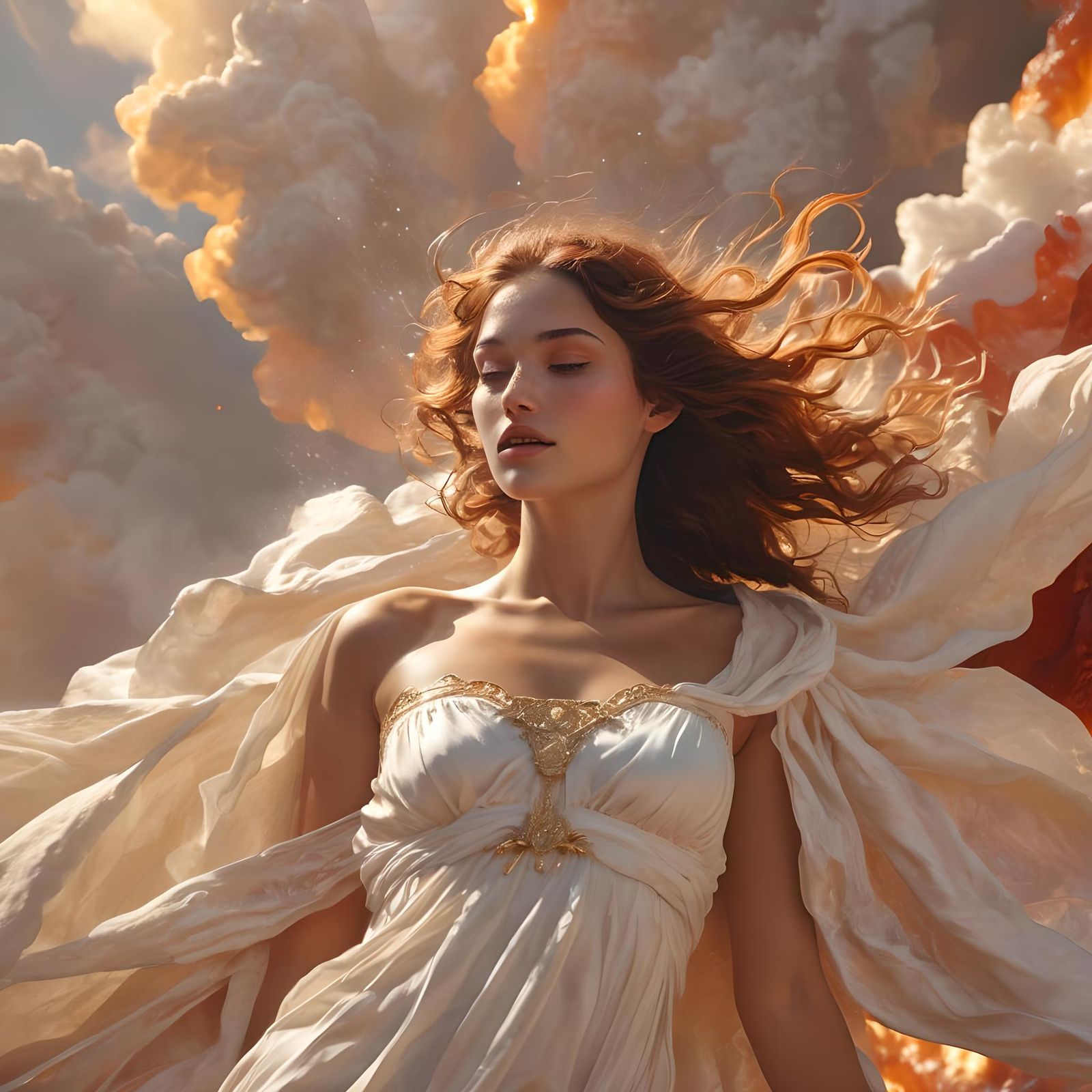 Goddess Swimming in Lava with Sunshine Beams