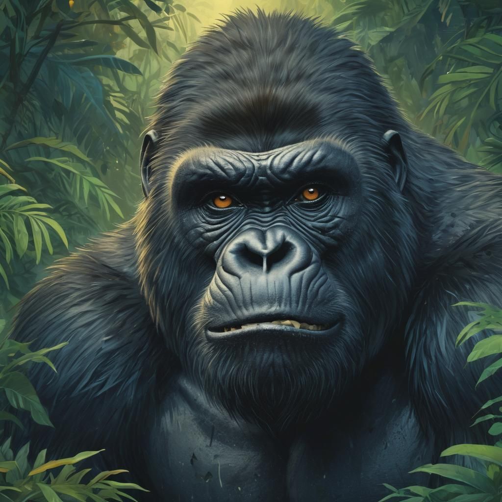 Majestic Gorilla Portrait in Anime Style