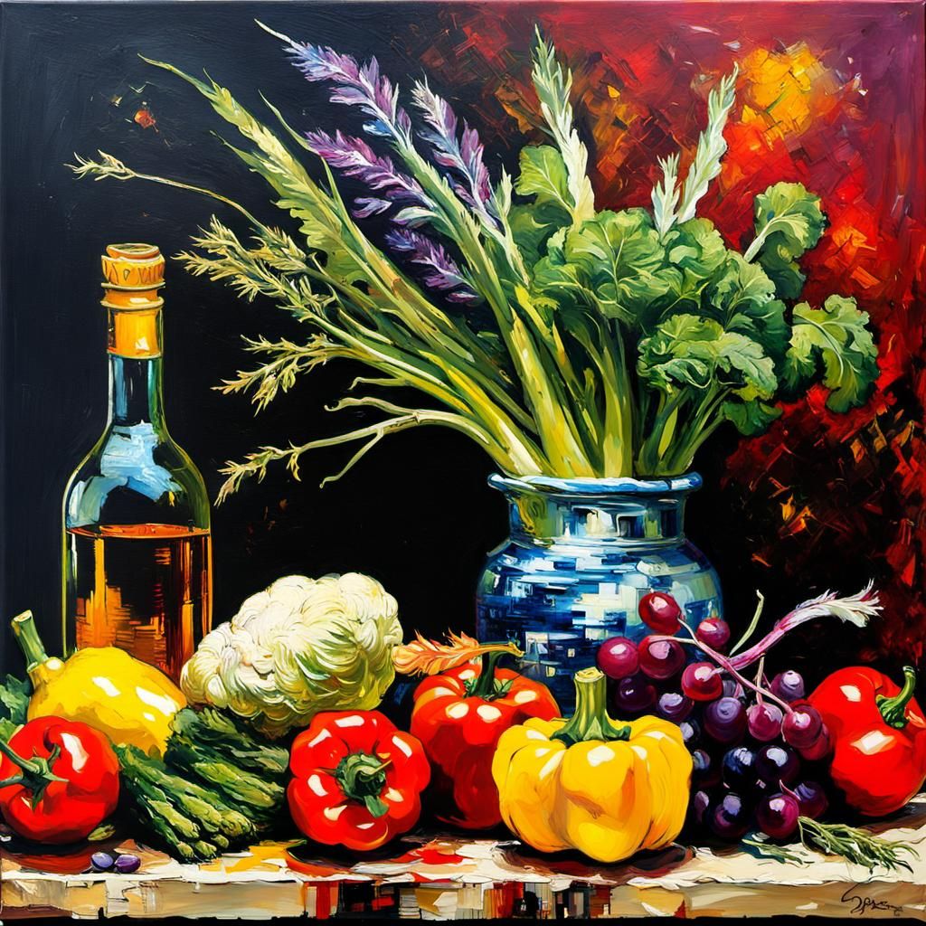 Vegetable Still Life in Encaustic Style