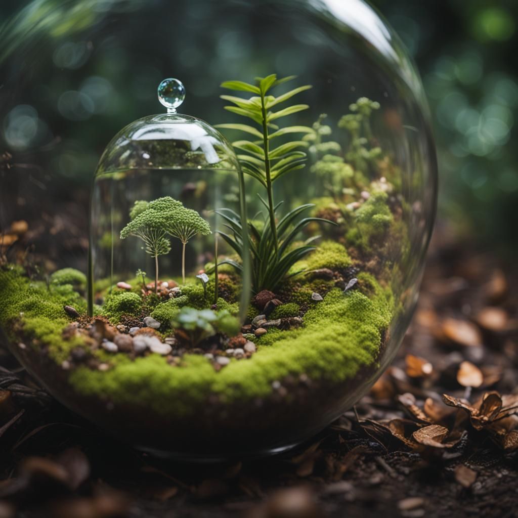 Fantasy Terrarium with Wing on Forest Floor