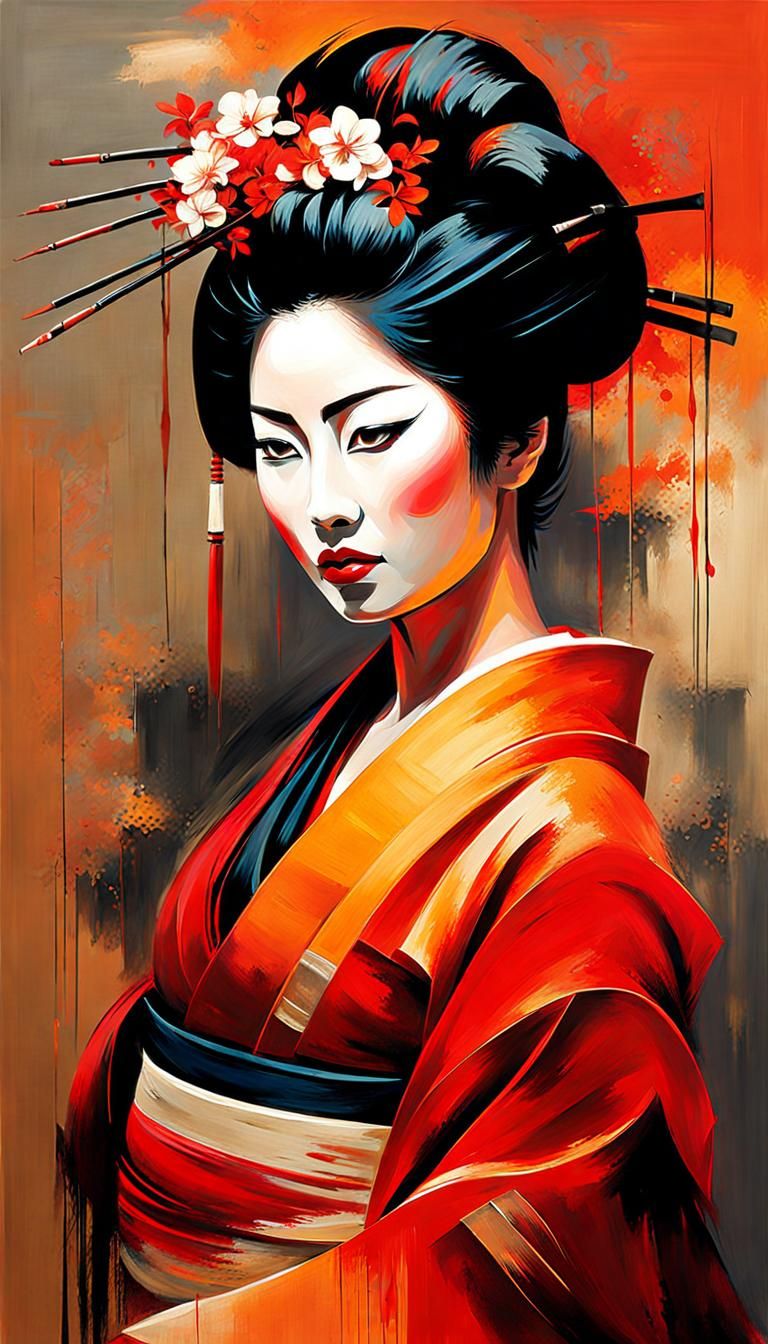 Dynamic Neo-Expressionist Geisha Painting