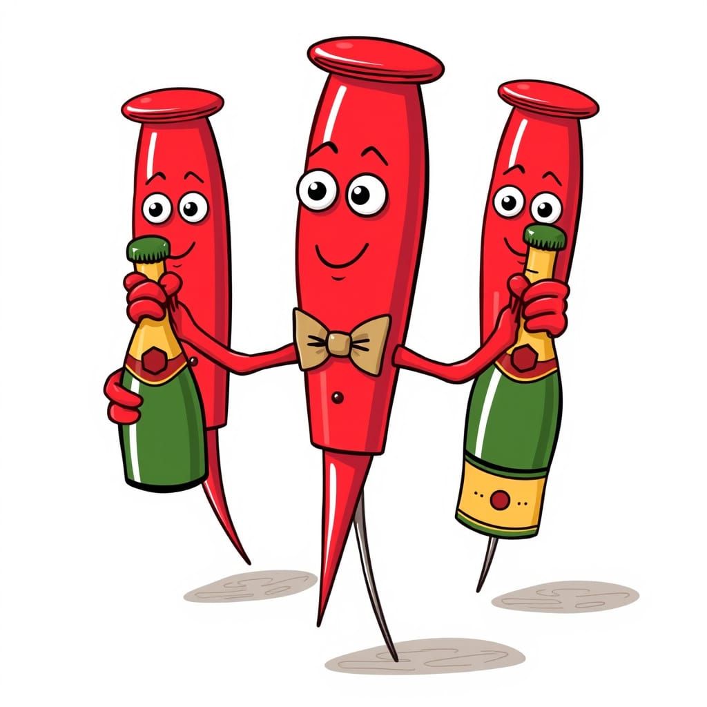 Cartoon Thumbtacks Celebrate with Champagne