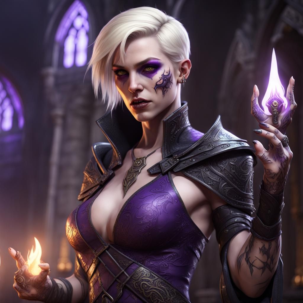 Fantasy Rogue Sorceress with Tattoos, Detailed Digital Art