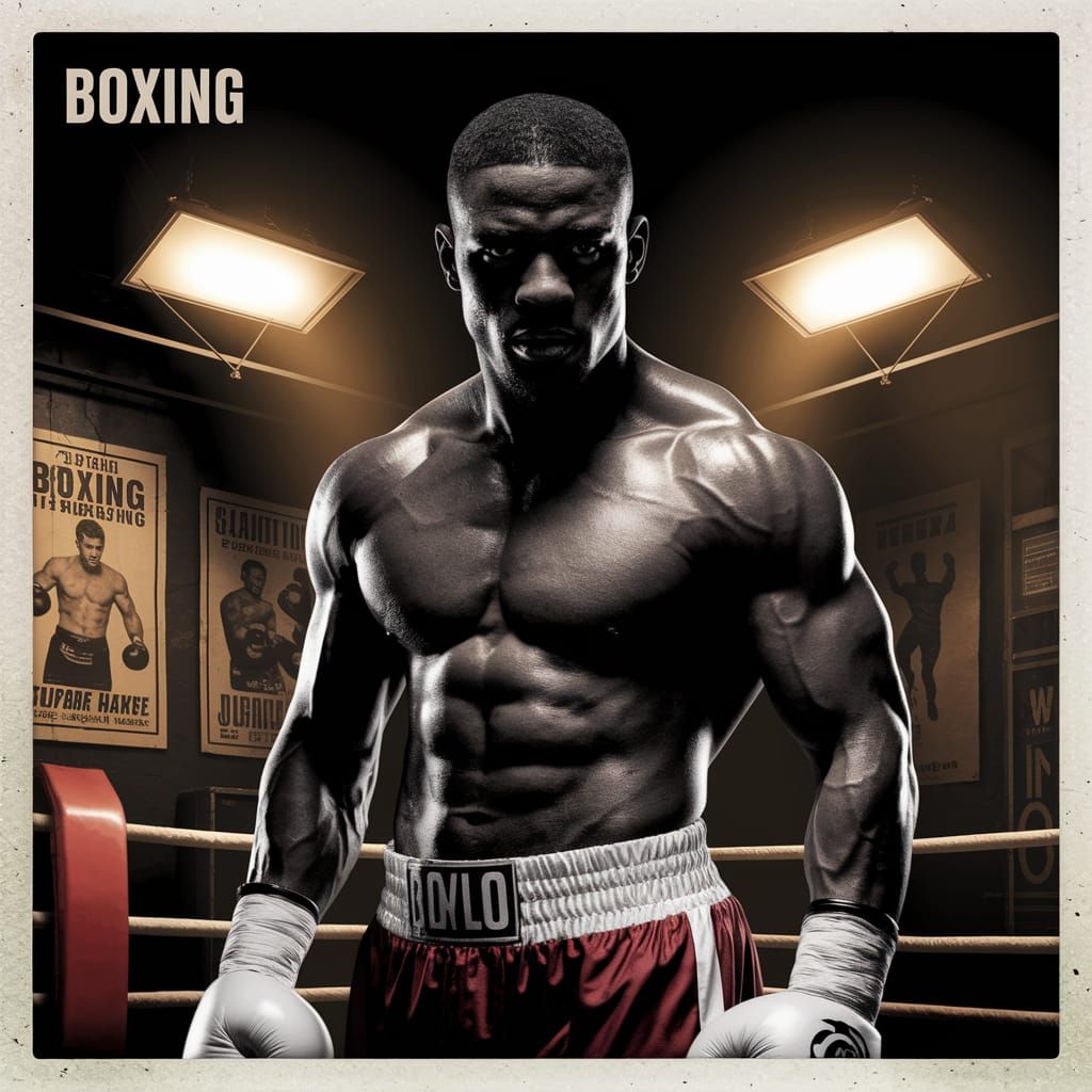 Powerful Boxer in Dimly Lit Gym