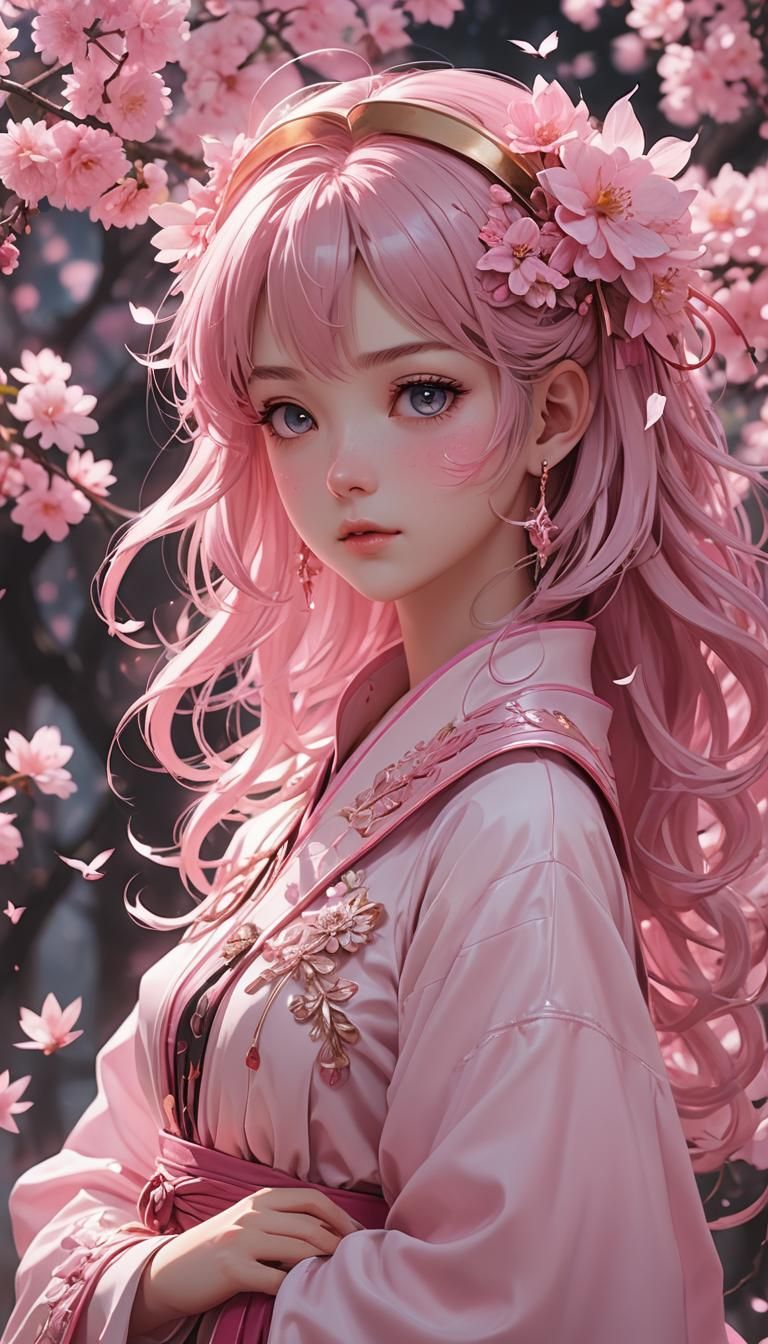 Ethereal Anime Art in Pink: Detailed 8K Rendering
