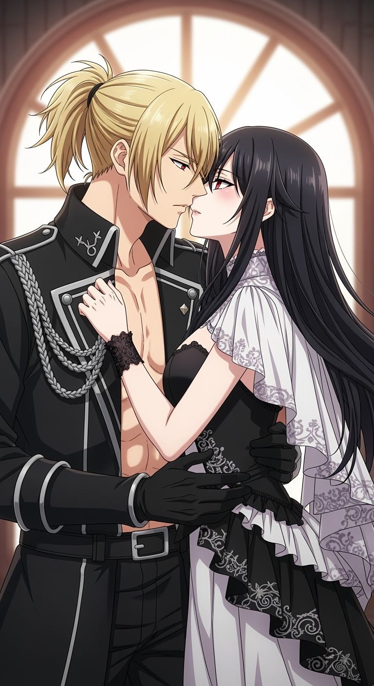 Anime Couple Kissing in Japanese Illustration Style