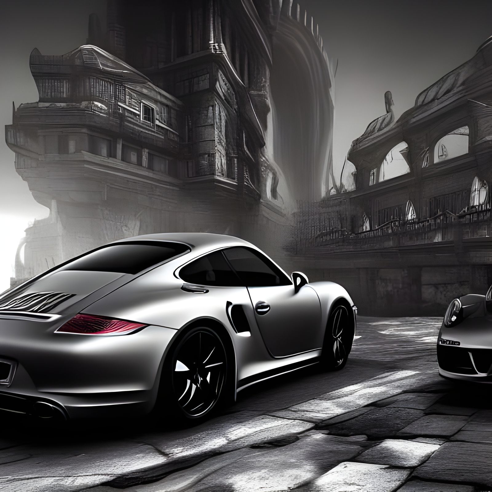 Artistic Black and White Porsche Car Image
