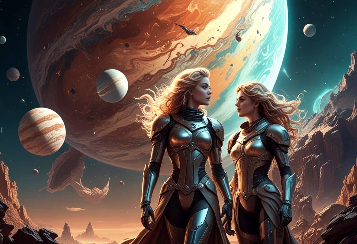 Barbarella's Jupiter Adventure: Detailed Digital Illustratio...