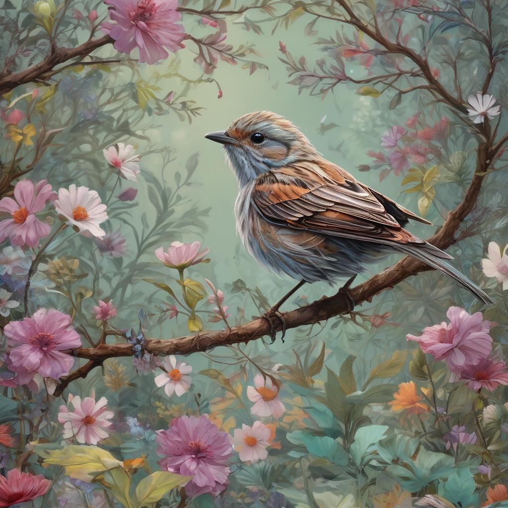 Enchanted Garden Bird in Painterly Style