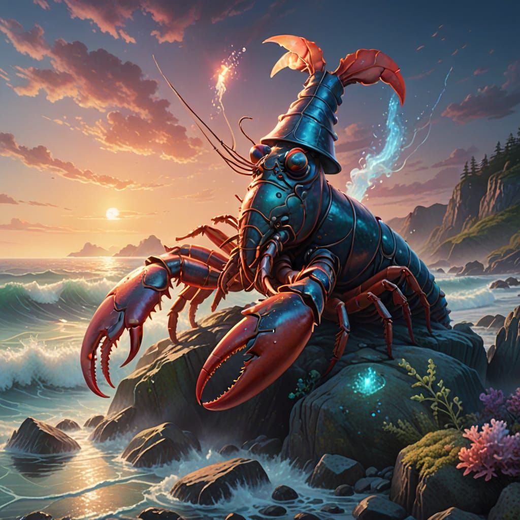 Lobster Enchanted in Whimsical Oceanic Fantasy