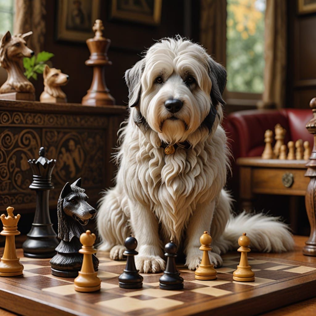 Canine Witnesses to a Chess Match in Old English Elegance