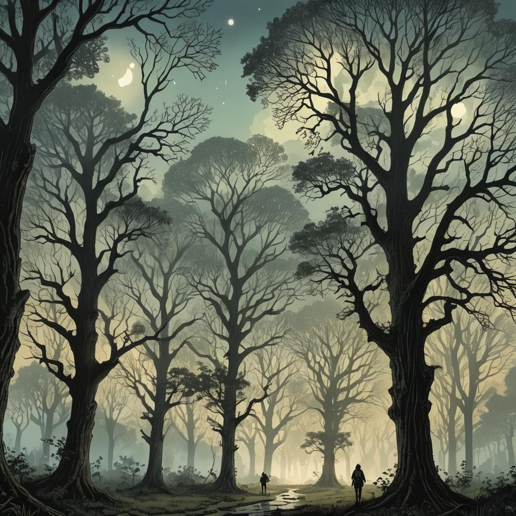 Surreal Caouchouc Trees at Dawn in National Park