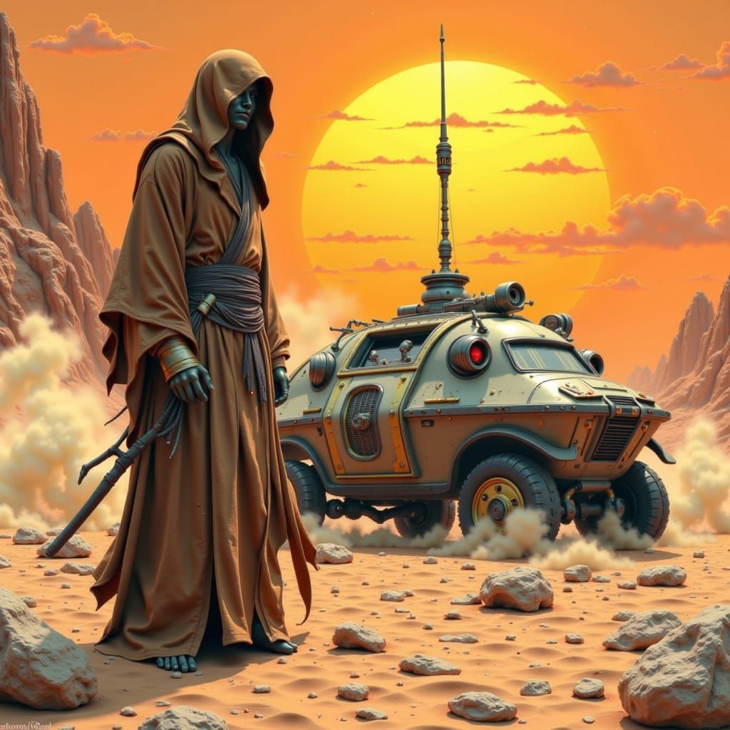 Jawa on Tatooine in Retro Sci-Fi Style