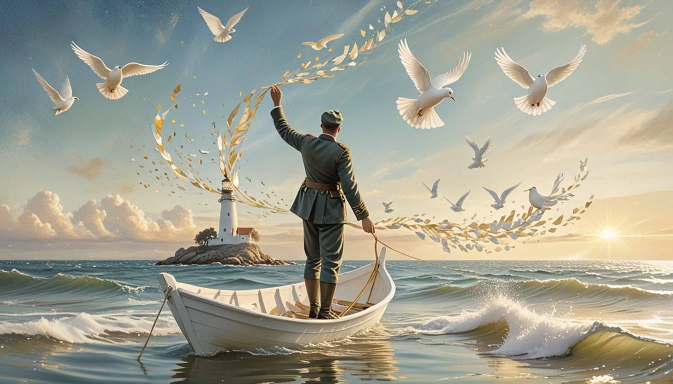 Surreal Soldier Releases Doves Over Shimmering Oceans