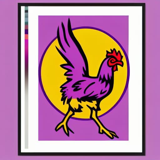 Chicken Runs from Purple Fire: Pop Art Digital Print