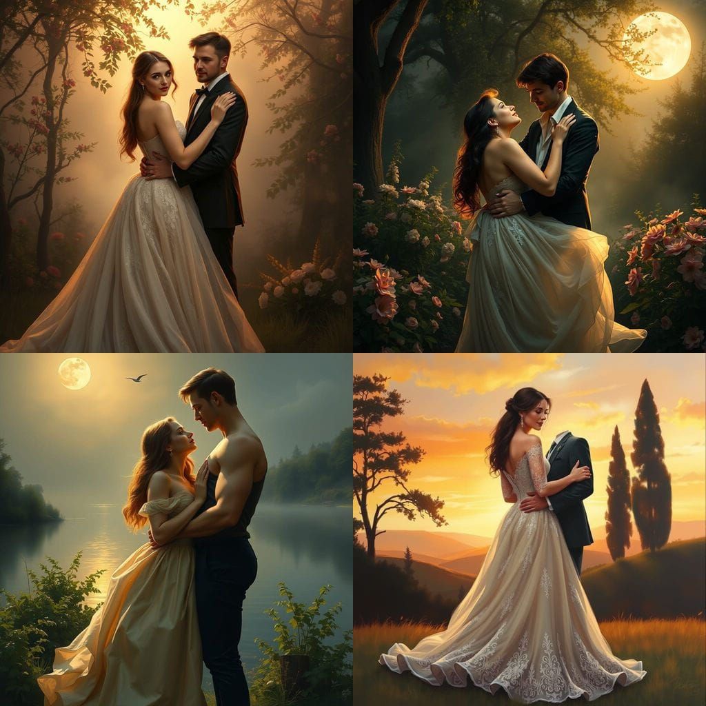 Romantic Novel Cover Art in Whimsical Watercolor Style