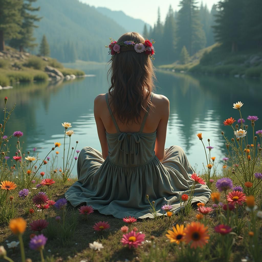 Ophelia with Wildflowers: Detailed Matte Painting