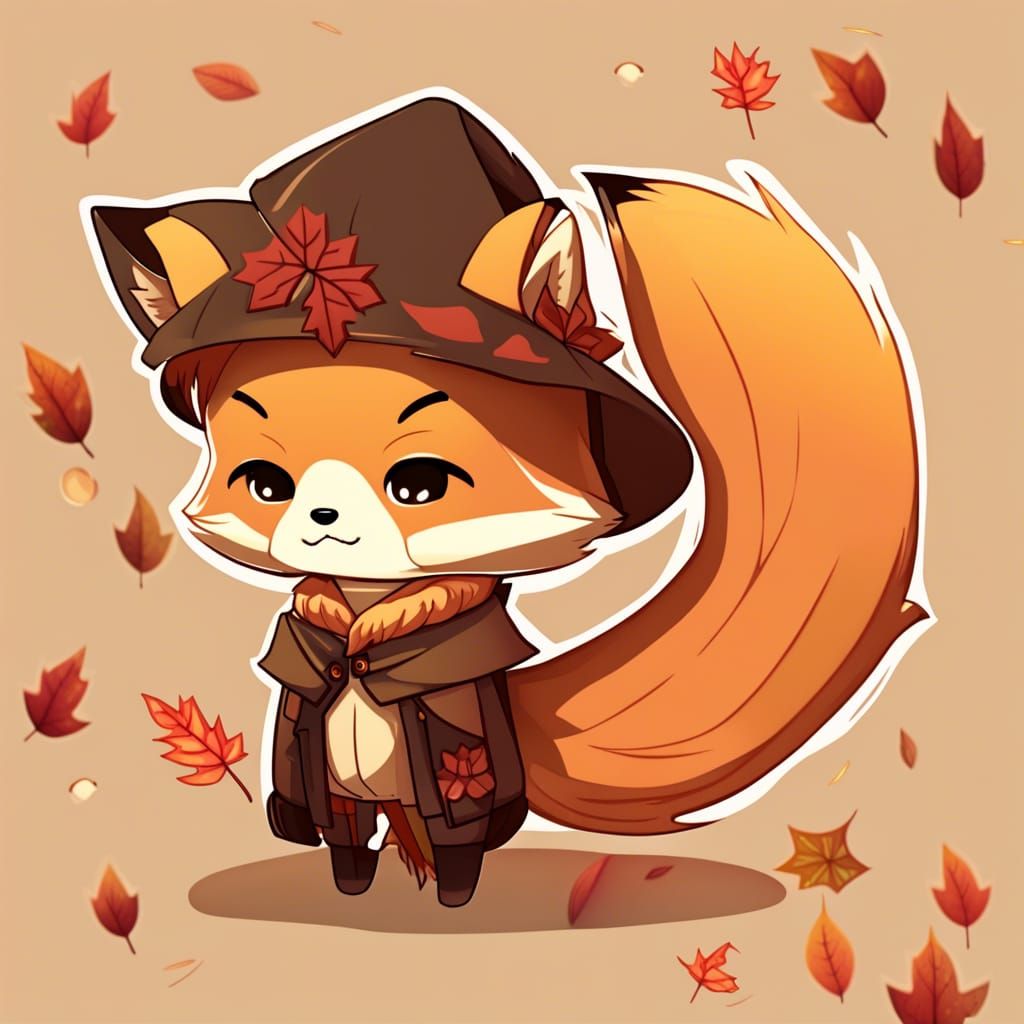 Chibi Fox in Autumn Colors