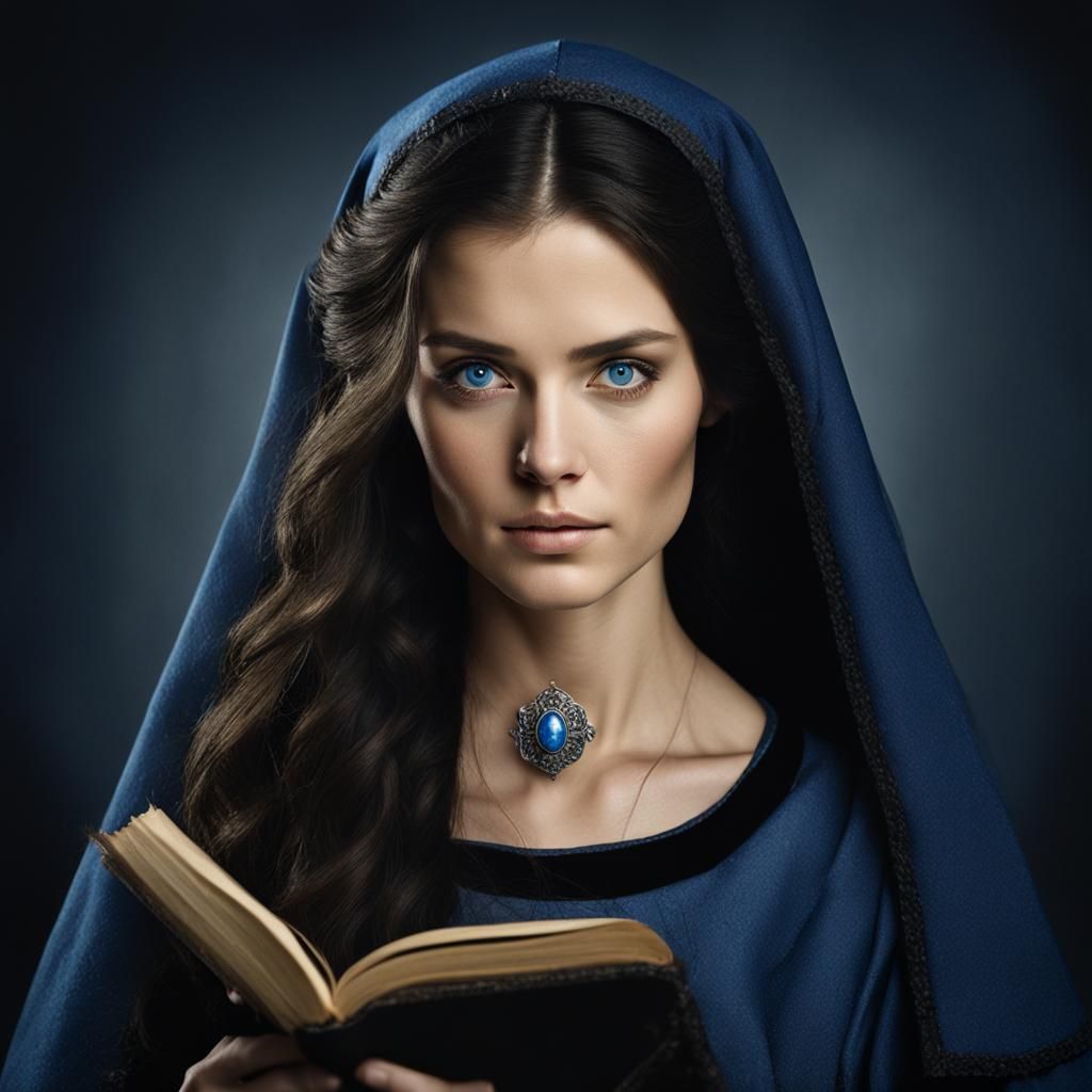Elegant Woman Reading Spell Book: Professional Portrait