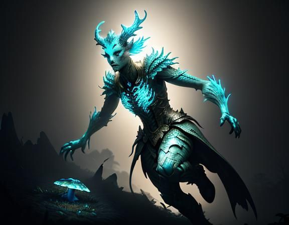 Female Amphibioid in Mystical Forest: 3D Render