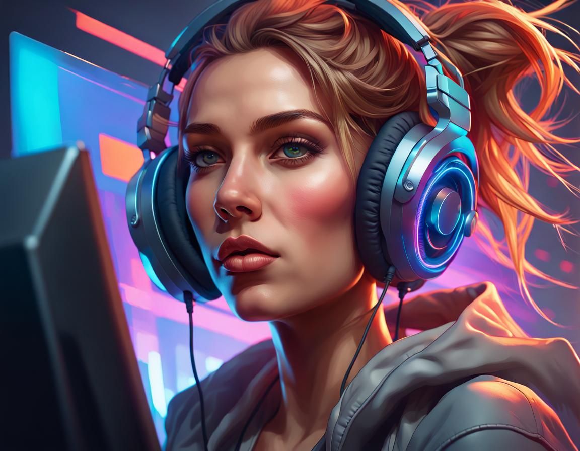 Gamer Girl Portrait with Dynamic Lighting