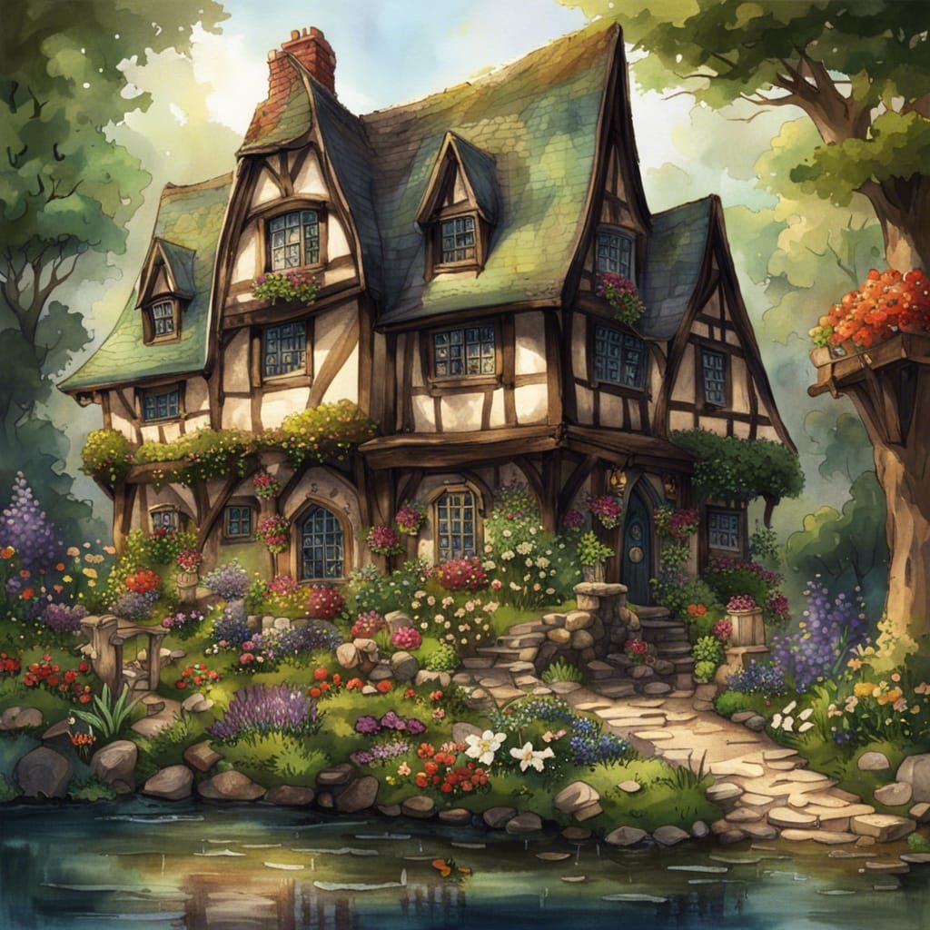 Fairytale Cottage Inn in Dark Fantasy Style