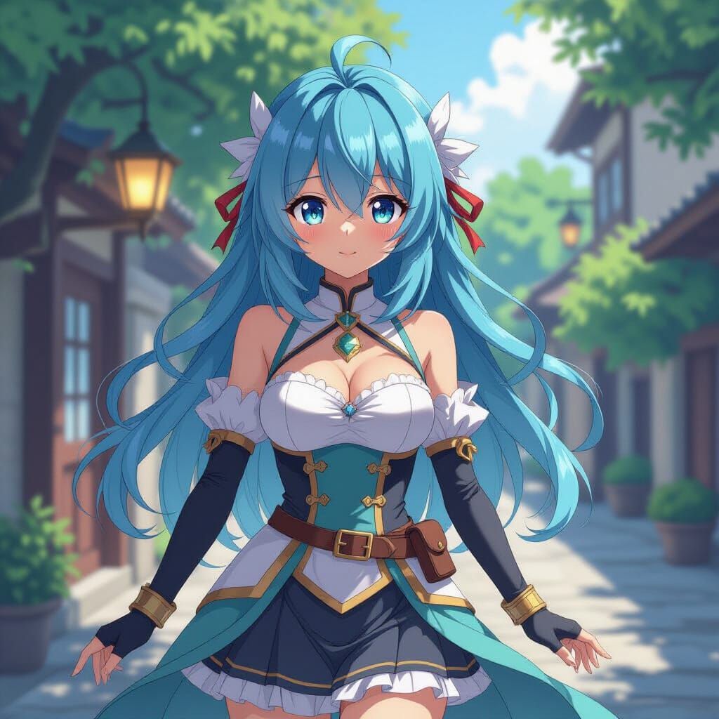 Aqua from Konosuba in Cel-Shaded Anime Style
