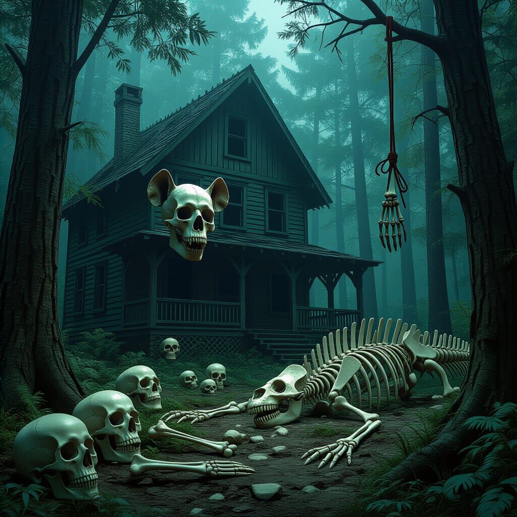 Eerie Bone House in Dark Forest: Dark Fantasy Concept Art