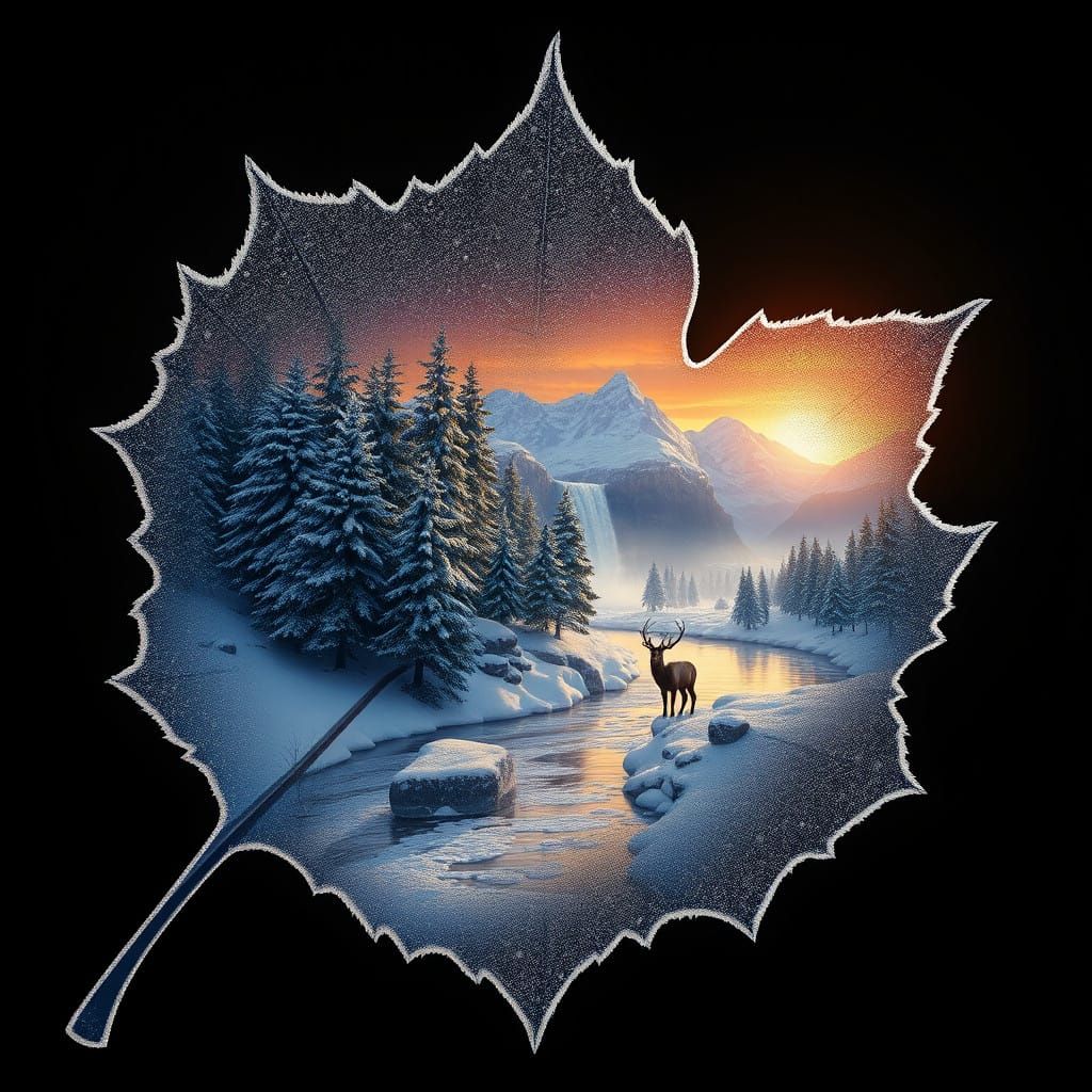 Winter Wonderland within a Frosty Leaf
