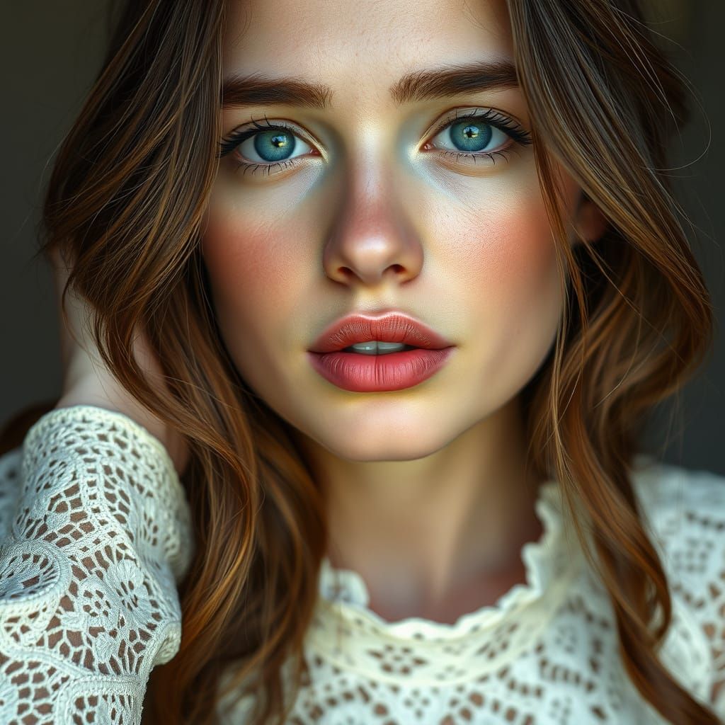 Beautiful Woman with Lace in Photorealistic Style