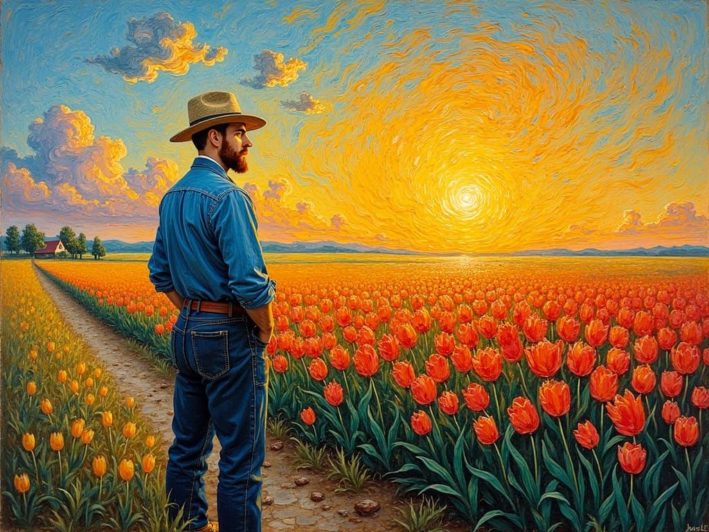 Vibrant Dutch Tulip Landscape in Post-Impressionist Style