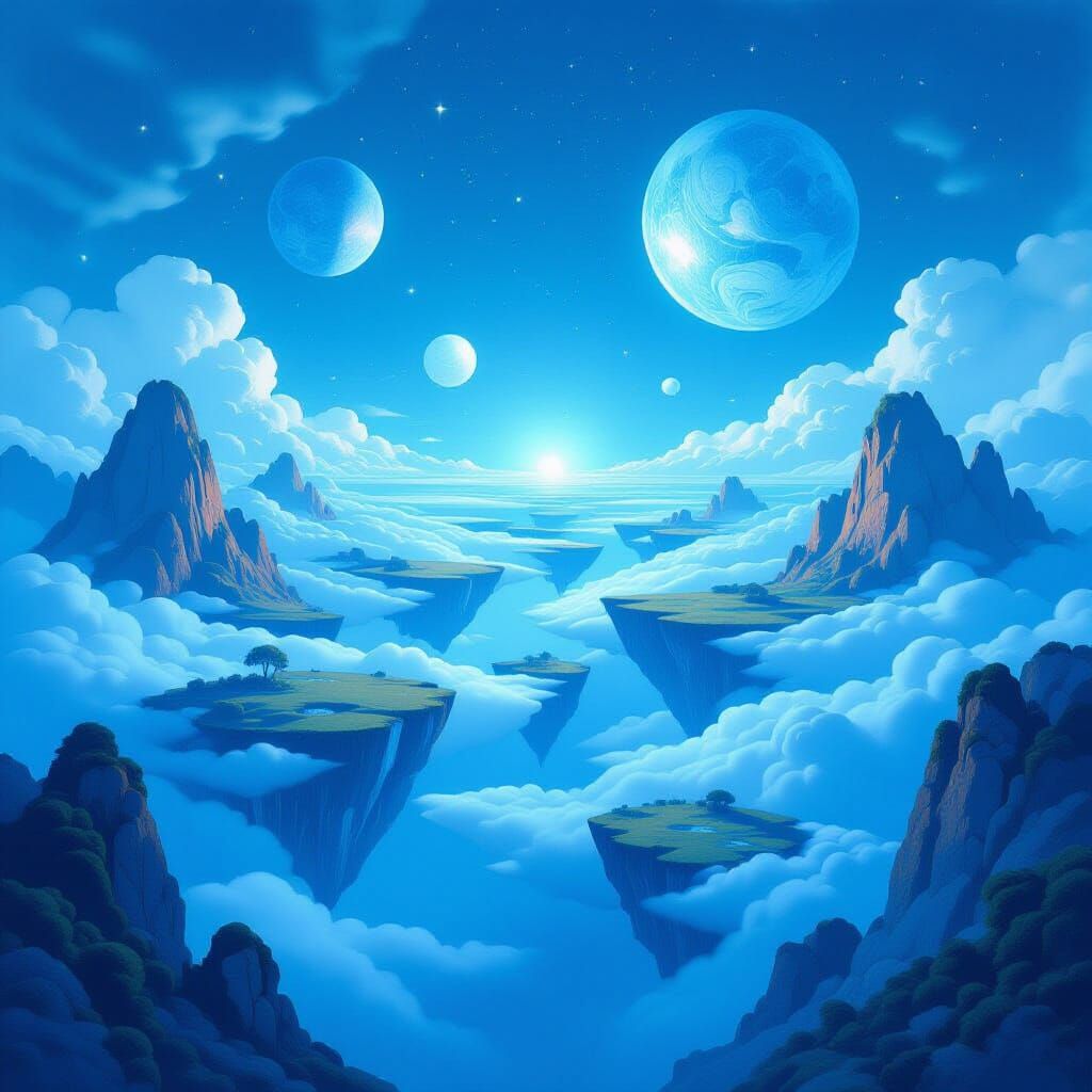 Surreal Dreamscape in Dominant Blue Hues