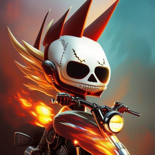 Chibi Ghost Rider Fantasy Portrait in Cel-Shaded Style