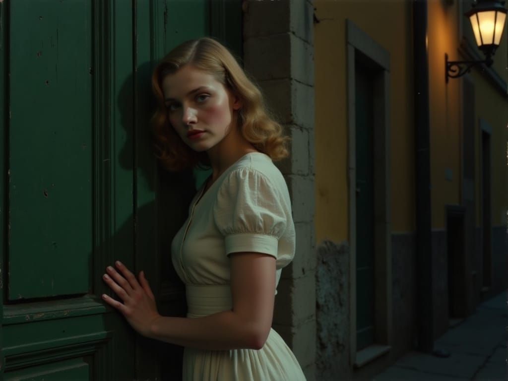 1940s Woman Hides in Shadow on European Street